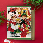 Retro Vintag Children Caroling Custom Christmas Feiertagskarte<br><div class="desc">Diese bezaubernde Weihnachtskarte zeigt eine Retro-Abbildung des Fahrens von Kindern in einem Vintag aussehenden Innenhof. Personalisieren Sie diese,  indem Sie die Nachricht anpassen und/oder Ihren Namen hinzufügen.</div>
