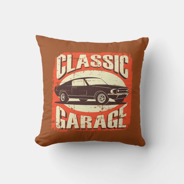 Retro Vintag Classic Garage Orange Kissen (Vorderseite)