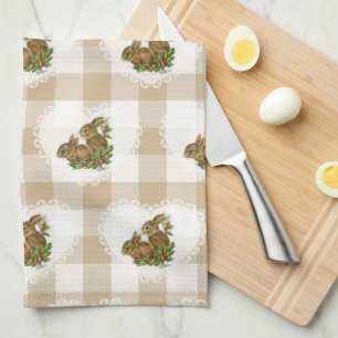 Retro Vintag Coquette Baby Animals Bunny Gingham Geschirrtuch