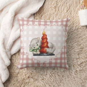 Retro Vintag Coquette Baby Animals Cat Gingham Kissen