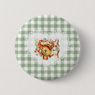 Retro Vintag Coquette Baby Animals Deer Gingham Button