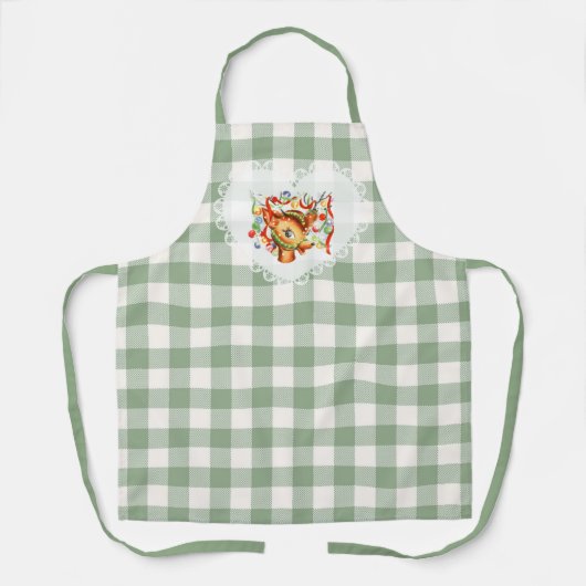 Retro Vintag Coquette Baby Animals Deer Gingham Schürze (Vorderseite)