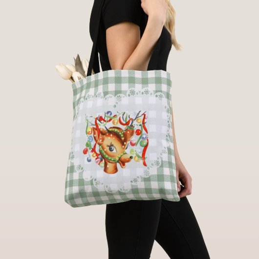 Retro Vintag Coquette Baby Animals Deer Gingham Tasche (Von Nahem)