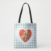 Retro Vintag Coquette Baby Animals Dog Gingham Tasche (Vorderseite)
