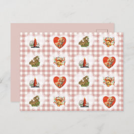 Retro Vintag Coquette Baby Animals Gingham Feiertagspostkarte