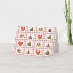 Retro Vintag Coquette Baby Animals Gingham Karte