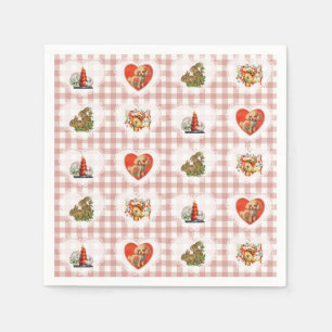 Retro Vintag Coquette Baby Animals Gingham Serviette