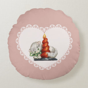 Retro Vintag Coquette Pastel Baby Animals Cat Rundes Kissen