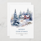 Retro Vintag Country House Weihnachtsbaum Feiertagskarte (Vorne/Hinten)