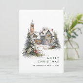 Retro Vintag Country House Weihnachtsbaum Feiertagskarte (Stehend Vorderseite)