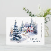 Retro Vintag Country House Weihnachtsbaum Feiertagskarte (Stehend Vorderseite)