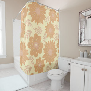 Retro Vintag Creme Orange Floral Duschvorhang