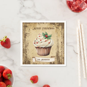 Retro Vintag Cupcake Frohe Weihnachten Serviette