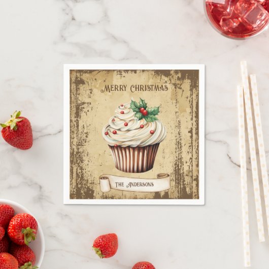 Retro Vintag Cupcake Frohe Weihnachten Serviette (Beispiel)