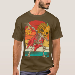 Retro Vintag Dabbing Pumpkin Skelettin Candy Funny T-Shirt