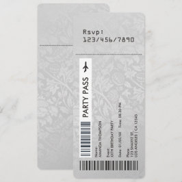 Retro Vintag Damask Boarding Pass Geburtstagsparty Einladung