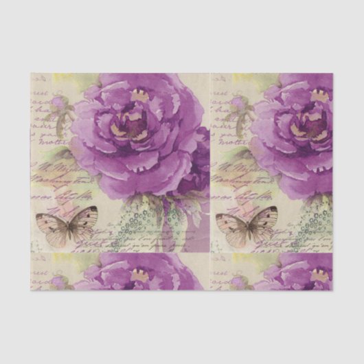 Retro Vintag Decoupage Lila Floral Butterfly Seidenpapier (Vorderseite)