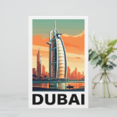 Retro Vintag Dubai UAE Skyline Briefpapier (Stehend Vorderseite)
