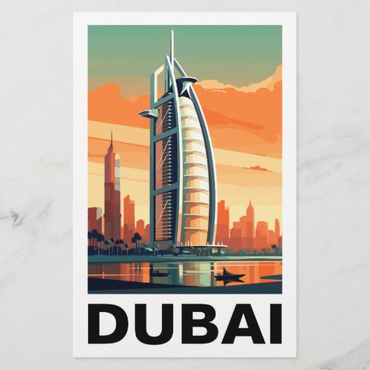 Retro Vintag Dubai UAE Skyline Briefpapier (Vorderseite)