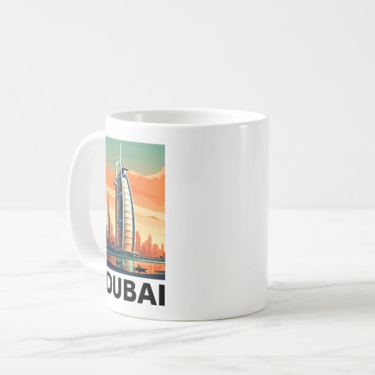 Retro Vintag Dubai UAE Skyline Kaffeetasse (Vorderseite Links)