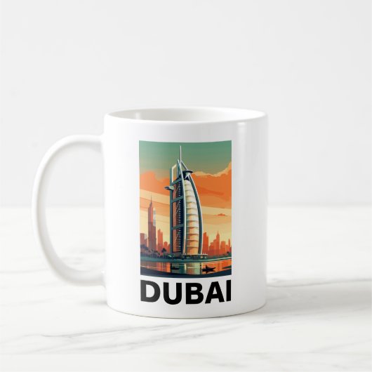 Retro Vintag Dubai UAE Skyline Kaffeetasse (Links)