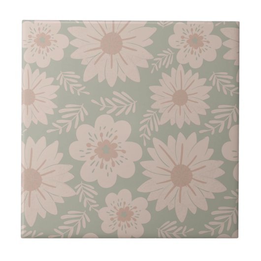 Retro Vintag Dusty Blue Pink Floral Fliese (Vorderseite)
