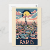 Retro Vintag Eiffel Tower Paris Frankreich Postkarte (Vorne/Hinten)