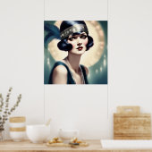 Retro Vintag Flapper Girl 1920er Frauen Kunst Poster (Küche)