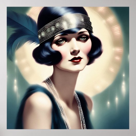 Retro Vintag Flapper Girl 1920er Frauen Kunst Poster (Vorne)