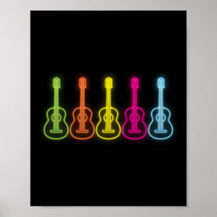 Retro Vintag Fluorescent Rainbow Ukulele Player Poster