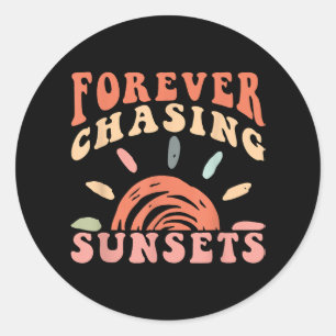 Retro Vintag Forever Jagen Sunsets Sommerferien Runder Aufkleber