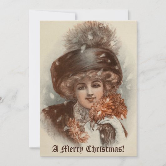 Retro Vintag frohe Weihnachten Schöne Dame (Vorderseite)