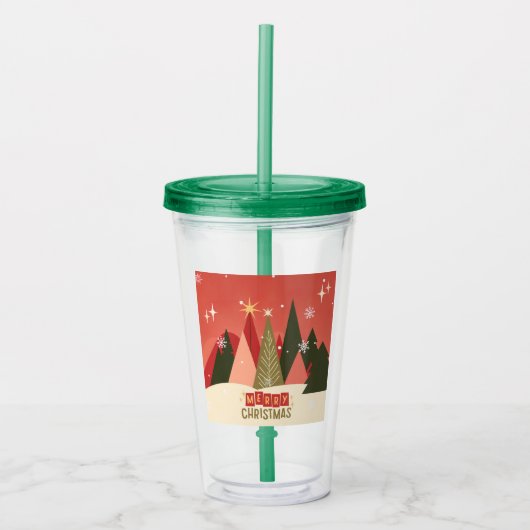 Retro/Vintag Frohe Weihnachtsbaum Acryltrinkbecher (Vorderseite)
