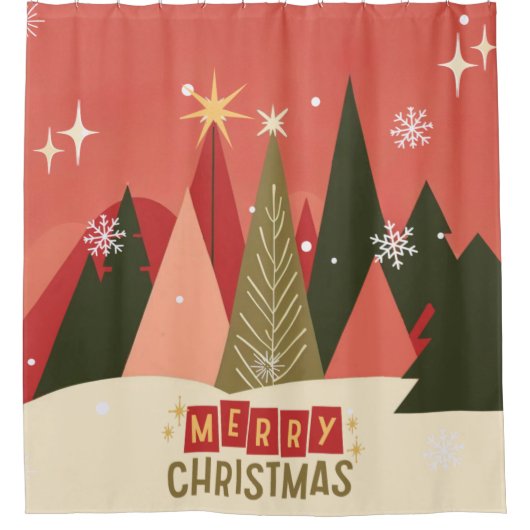 Retro/Vintag Frohe Weihnachtsbaum Duschvorhang (Vorderseite)