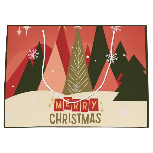 Retro/Vintag Frohe Weihnachtsbaum Große Geschenktüte (Vorderseite)