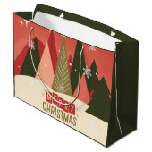 Retro/Vintag Frohe Weihnachtsbaum Große Geschenktüte (Rückseite Schrägansicht)