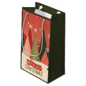 Retro/Vintag Frohe Weihnachtsbaum Kleine Geschenktüte (Rückseite Schrägansicht)