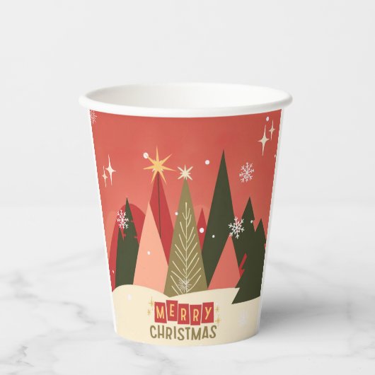 Retro/Vintag Frohe Weihnachtsbaum Pappbecher (Vorderseite)