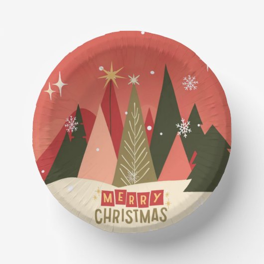 Retro/Vintag Frohe Weihnachtsbaum Pappteller (Vorderseite)