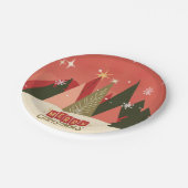 Retro/Vintag Frohe Weihnachtsbaum Pappteller (Schrägansicht)