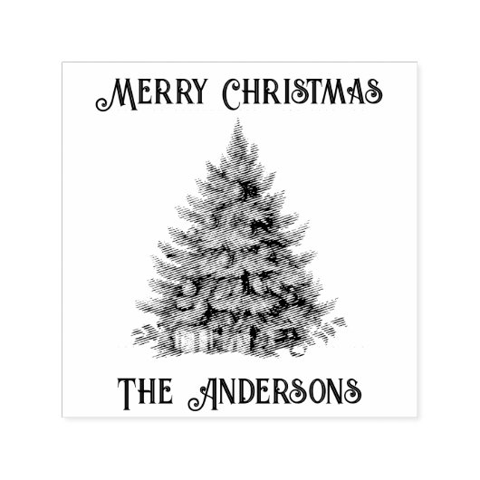 Retro Vintag frohe Weihnachtsbaum Permastempel (Design)