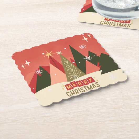 Retro/Vintag Frohe Weihnachtsbaum Untersetzer (angewinkelt)