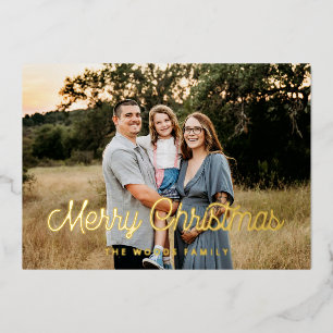 Retro Vintag Frohe Weihnachtsfamilie Foto Gold Folien Feiertagskarte
