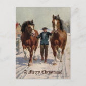 Retro Vintag frohe Weihnachtspferde Schnee Feiertagspostkarte (Vorderseite)