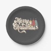 Retro Vintag Frohe Weihnachtstypografie Pappteller (Vorderseite)