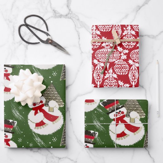 Retro Vintag Frosty Snowmen Geschenkpapier Set (Vorderseite)