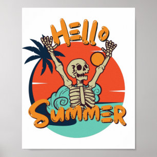 Retro Vintag Funny Skeleton Hallo Sommer Poster
