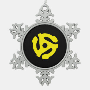 Retro Vintag-Gelb-45-Abstandhalter-DJ Schneeflocken Zinn-Ornament