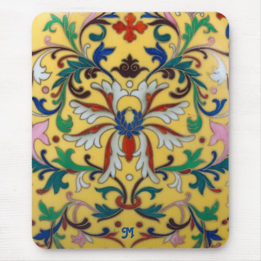 Retro Vintag Gelbblüte Botanisch Mit Monogramm Mousepad (Vorne)