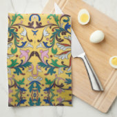 Retro Vintag Gelbe Minton Tile Botanisch Geschirrtuch (Viertel Falte)